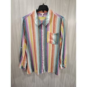 Women's Vibrant Colorful Long Sleeve Shirt Plus Size 26 / 28W Cruise Vacation